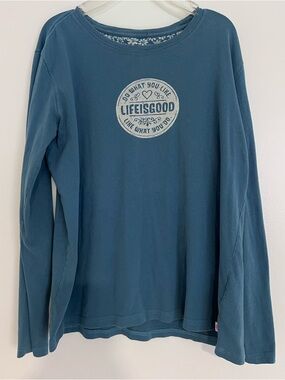 Life Is Good “DO WHAT YOU LIKE” Size M Long Sleeve Women’s Blue Cotton Shirt
